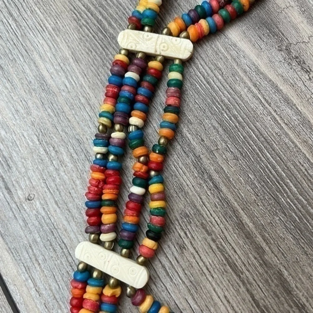Leather & Colored Bone Bead Belt Made in India Fits 35” Waist | Handmade
